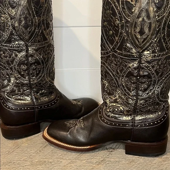 Lucchese Snowflake Brown and Gold Cowboy Boots with Intricate Detailing Size 10 - Picture 12 of 16